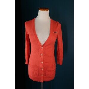 Vintage Y2K Hollister Button Down Coral Cardigan V Neck Long Sleeve Preppy XS
